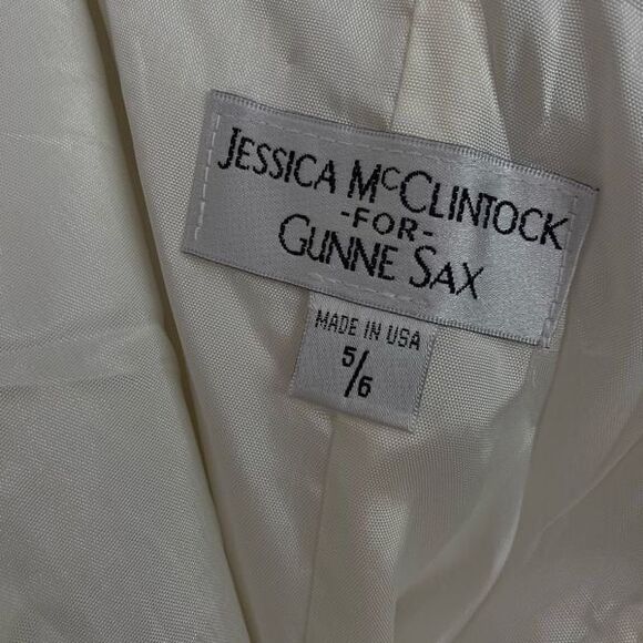 Jessica McClintock Gunne Sax Dress 5/6 Strapless Fit & Flare White Silky Black S - Picture 9 of 12